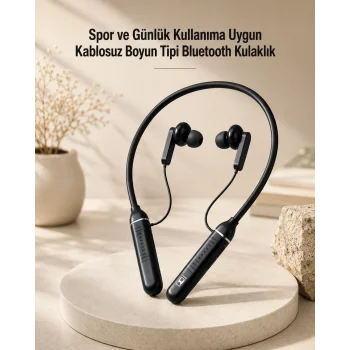 Kablosuz Boyun Tipi Bluetooth Kulaklık Mikrofonlu Spor ve Günlük Kullanıma Uygun
