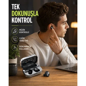 Kablosuz Kulak İçi Bluetooth Kulaklık – Dokunmatik Kontrol ve LED Şarj Ekranı