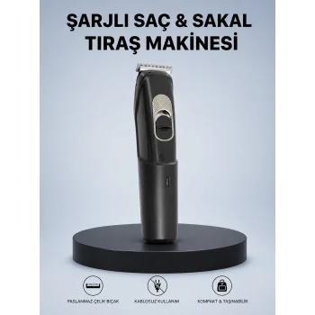 Kablosuz, Paslanmaz Çelik lı Profesyonel Saç ve Sakal Tıraş Makinesi – Sessiz, Güçlü ve Ergonomik