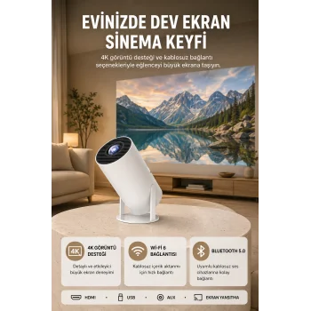 Kablosuz Projeksiyon Cihazı 4K Destekli HDMI USB Oyun Uyumlu