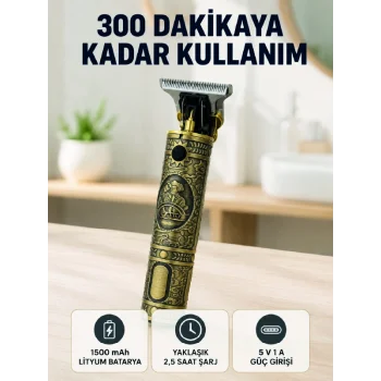 Kablosuz Saç Sakal Kesme Makinesi T Tipi Metal lı 3 Kademeli Taraklı