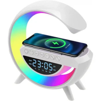 KABLOSUZ ŞARJLI HOPARLÖR SPEAKER G KASA RGB IŞIKLI SAAT FM RADIO ALARM BT USB TF AUX