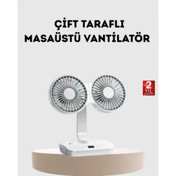 Kablosuz USB Şarjlı 720° Döner Masaüstü Fan – Çift Taraflı Serinlik ve Gece Lambası