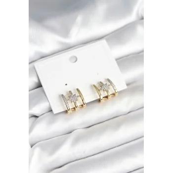 Kaburga Model Kutup Yıldızı Detaylı Gold Renk Kadın Küpe