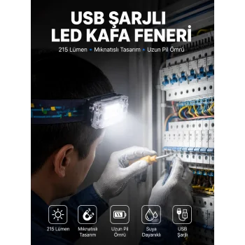 Kafa Lambası Led Fener Pratik Taşınabilir Ayarlanabilir USB Şarjlı