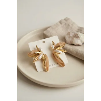 Kahverengi Renk Lotus Yaprak Model Kadın Küpe