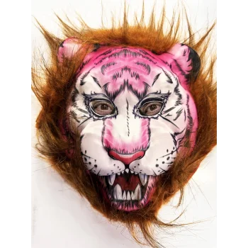 Kahverengi Saçlı Pembe Yüz Kurt Maske Kaplan Maske Mega Peluş 26 No