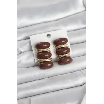Kahverengi Vintage Model Gold Renk Kadın Küpe