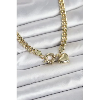 Kalp Detaylı Gold Renk Pirinç Kadın Kolye