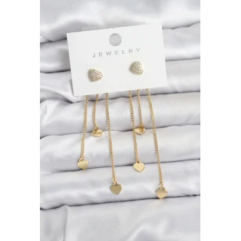 Kalp Model Gold Renk Pirinç Sallantılı Kadın Küpe