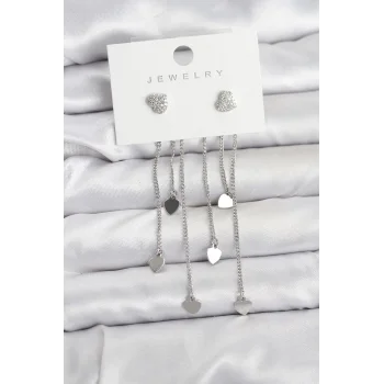 Kalp Model Gümüş Renk Pirinç Sallantılı Kadın Küpe