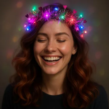 Kalp Püsküllü Gece Parıltısı 3 Modlu LED'li Işıklı Taç Fuşya Renk (5047)