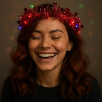 Kalp Püsküllü Gece Parıltısı 3 Modlu LEDli Işıklı Taç Kırmızı Renk