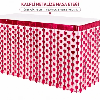 Kalpli Metalize Masa Eteği Kırmızı 75x300 cm (5047)