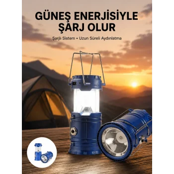 Kamp Feneri Şarj Edilebilir Güneş Enerjili Işıldak USB Şarjlı