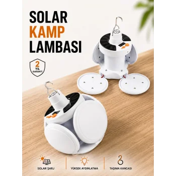 Kamp Lambası Işıldak Beyaz Işık Güneş Enerjili Solar Aydınlatma 5 Kanatlı Katlanabilir