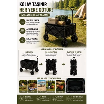 Kamp Piknik Plaj Arabası Katlanabilir Masalı Çekme Kollu Kompakt Taşıma Arabası 130 Kg