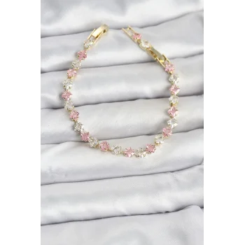 Kare Zirkon Taşlı Gold Renk Kadın Bileklik