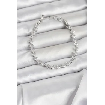 Kare Zirkon Taşlı Gümüş Renk Pirinç Su Yolu Kadın Bileklik