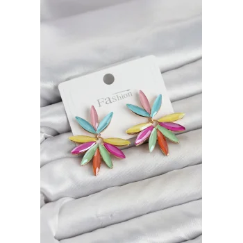 Karışık Renk Kristal Taşlı Lotus Model Kadın Küpe
