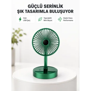 Katlanabilir Mini Fan – 3 Kademeli Soğutma, Şarjlı