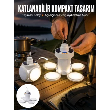 Katlanabilir Taşınabilir Kamp Lambası Işıldak Beyaz Işık Güneş Enerjili Solar Aydınlatma Yeni Nesil