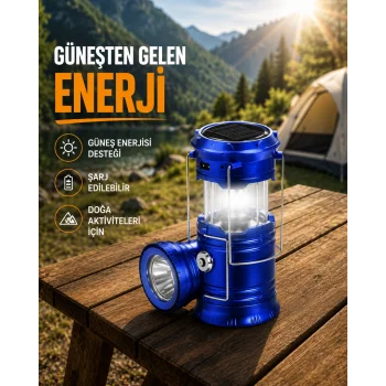 Katlanabilir USB Çıkışlı Kamp Feneri – Şarj Edilebilir, Dayanıklı ve Çok Fonksiyonlu