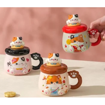 Kedi Desenli Figürlü Seramik Bardak