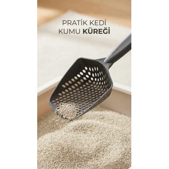 Kedi Kumu Eleme Küreği Paslanmaz Çelik Saplı Ve Delikli Yapısıyla Temizlik İçin Uygun