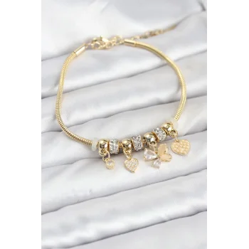 Kelebek Charmlı Gold Renk Kadın Bileklik