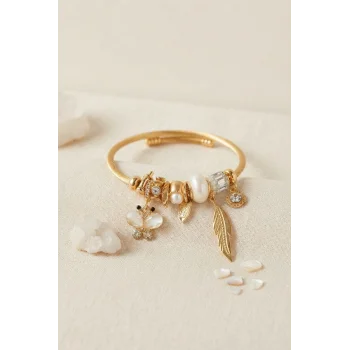Kelebek Model Gold Renk Beyaz Charmlı Bileklik