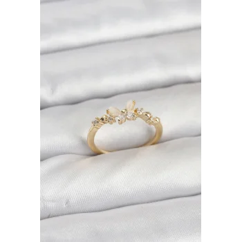 Kelebek Model Gold Renk Pirinç Kadın Yüzük
