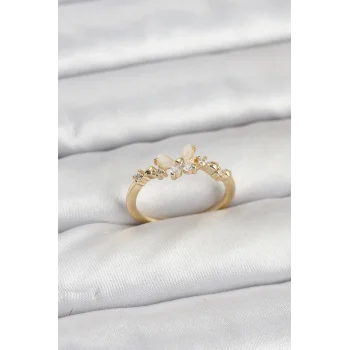 Kelebek Model Gold Renk Pirinç Kadın Yüzük