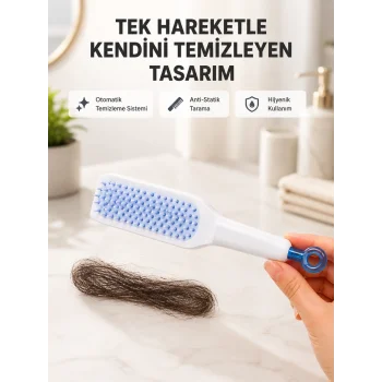 Kendi Kendini Temizleyen Saç Tarağı – Anti-Statik, Silikon Uçlu, ABS Malzeme, 22x4 cm