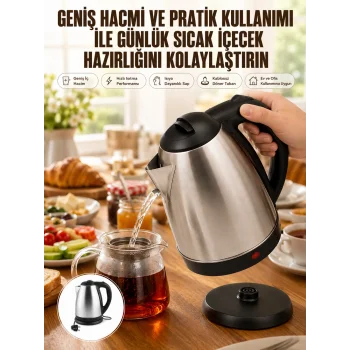 Kettle Su Isıtıcı C F Priz Uyumlu 220 - 240 V Paslanmaz Çelik Kablolu