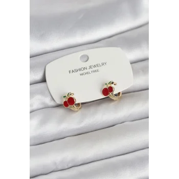 Kiraz Model Gold Renk Pirinç Çocuk Küpe