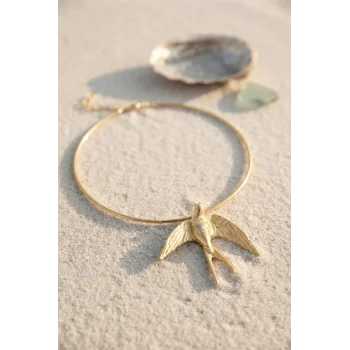 Kırlangıç Model Gold Renk Choker Kadın Kolye