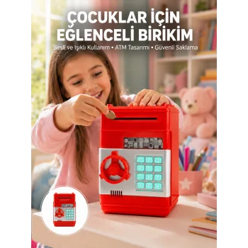 Kırmızı ATM Kasa Tipi Para Biriktirme Kumbarası