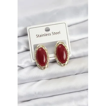 Kırmızı Badem Model Vintage Kadın Küpe