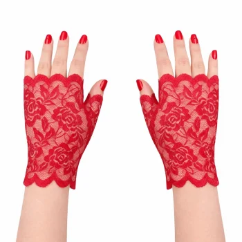 Kırmızı Dantel Parmaksız Kısa Eldiven