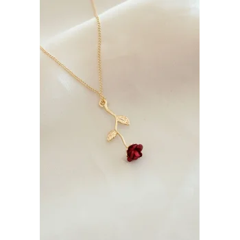 Kırmızı Gül Figürlü Kolye