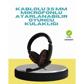 Kırmızı Işıklı Oyuncu Kulaklığı Kablolu Mikrofonlu Profesyonel
