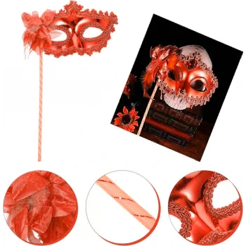 Kırmızı Işıltılı Tutmalı Fotoğraf Çekimi Maskesi 18x29 cm (5047)