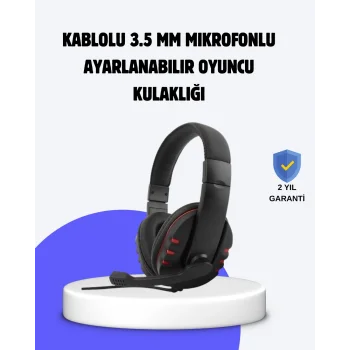 Kırmızı Kulaklık Mikrofonlu Ayarlanabilir Konforlu Tasarımlı