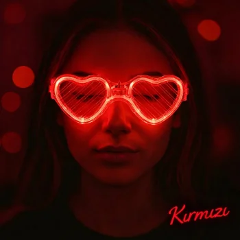 Kırmızı LED Işıklı Kalp Gözlük – 3 Modlu Parti - Glow Gözlüğü (5047)