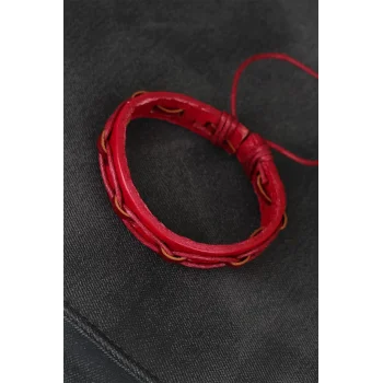 Kırmızı Renk İpli Yeni Sezon Deri Erkek Bileklik