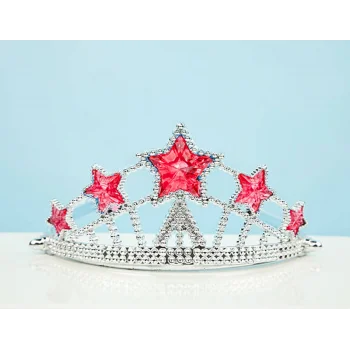 Kırmızı Yıldız Taşlı Plastik Kraliçe Prenses Elsa Tacı Çocuk Boy (5047)
