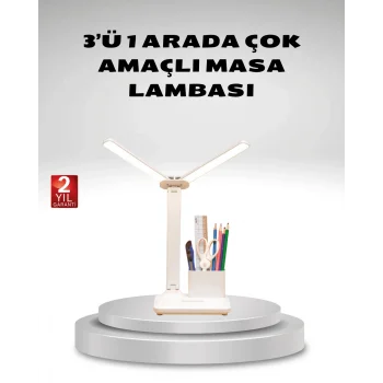 Kısılabilir LED Masa Lambası – Kalemlik ve Telefon Standlı, Göz Yormayan Işık