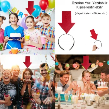 Kişiselleştirilebilir Ok Taç – Üzerine Yazı Yazılabilen Parti Tacı Kırmızı Renk (5047)