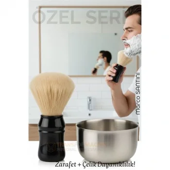 Klasik Tıraş Seti – Ahşap Saplı Fırça & 304 Paslanmaz Çelik Tıraş Tası